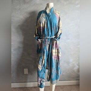 Catalog Favorites Cotton Map Print Robe Sz XL Pastel Colors Pink Blue Russia